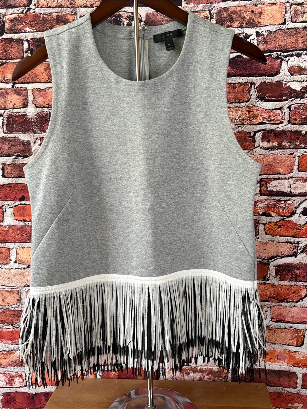 J. Crew Gray Sleeveless Fringe Hem Top Size Medium
